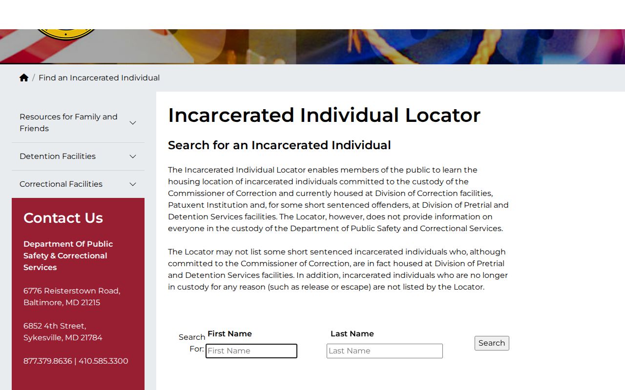 Maryland DPSCS locator for Garrett County state custody records