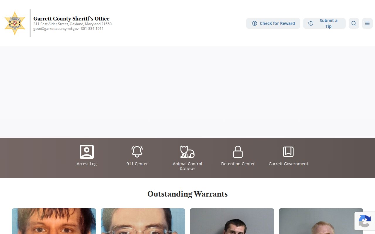 Garrett County Sheriff’s Office official warrant and arrest record page