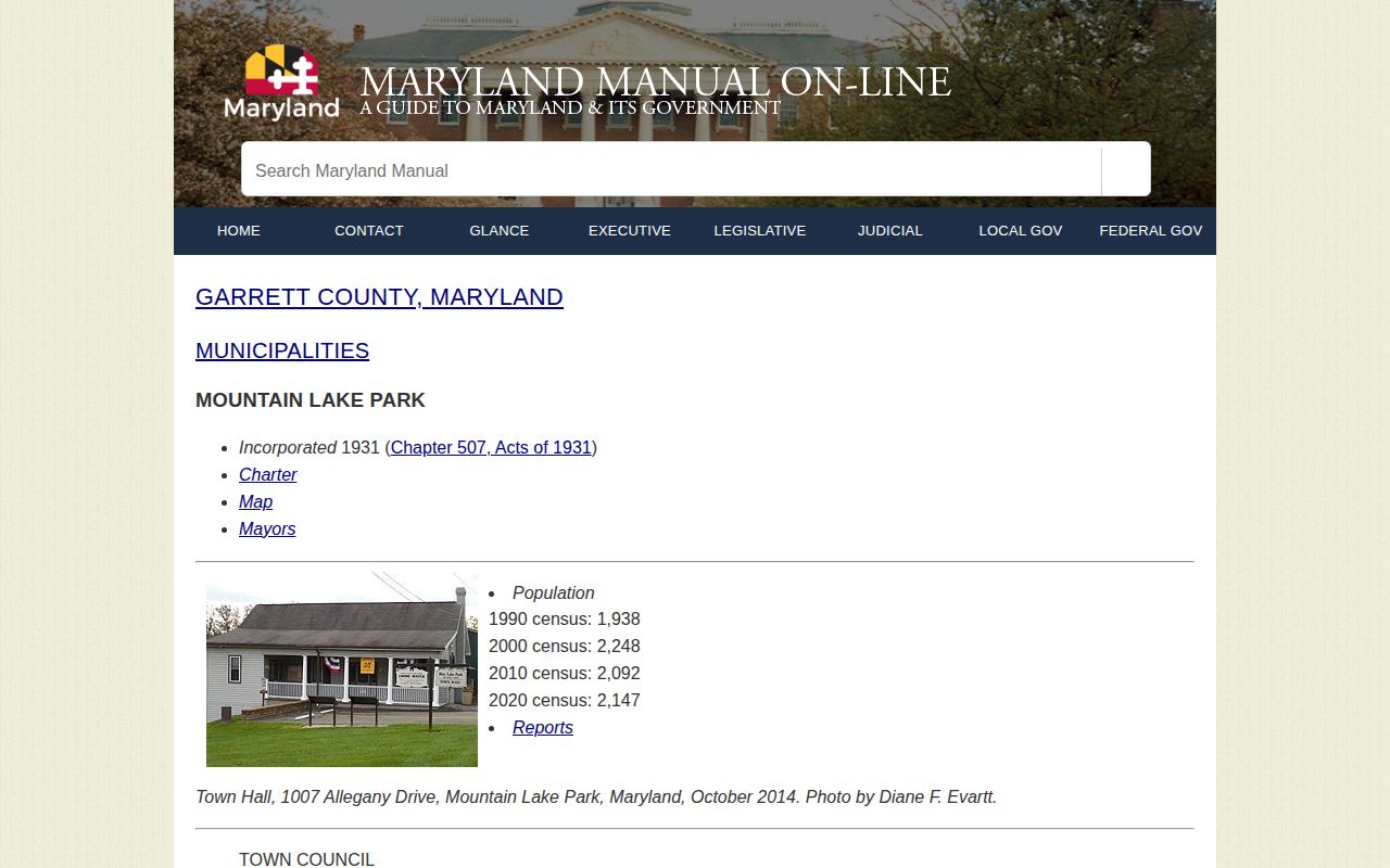 Mountain Lake Park municipal source for Garrett County arrest routing